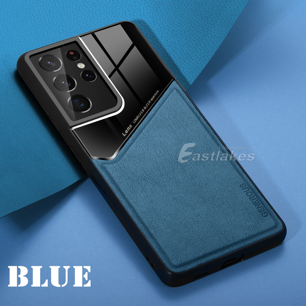 Samsung Galaxy S21 S22 Series Case Leather Shockproof Case W/ Magnetic Holder - Eastlakes Electronics